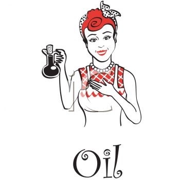 Housewife Retro Woman Holding A Bottle Of Cooking Oil Clipart Image