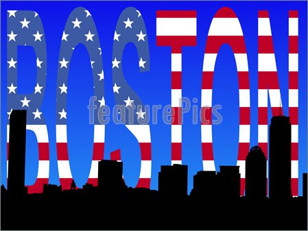 Illustration Of Boston Skyline Against American Flag Text Illustration