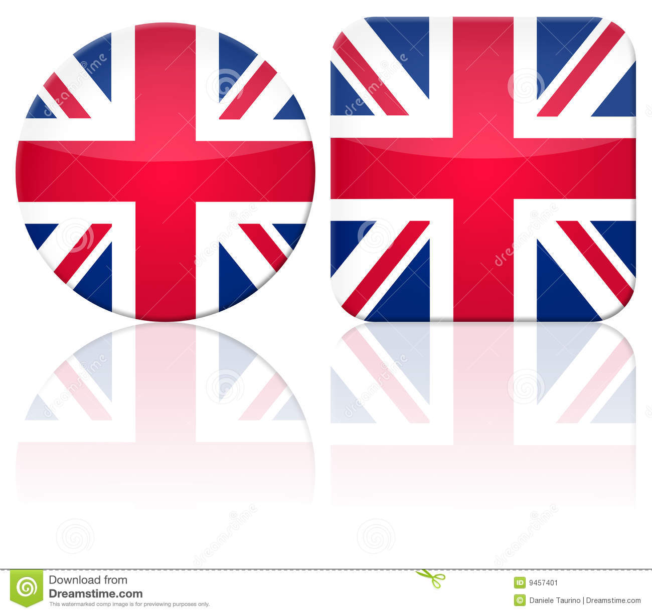 Illustration With Two Uk Flag Button Round And Square