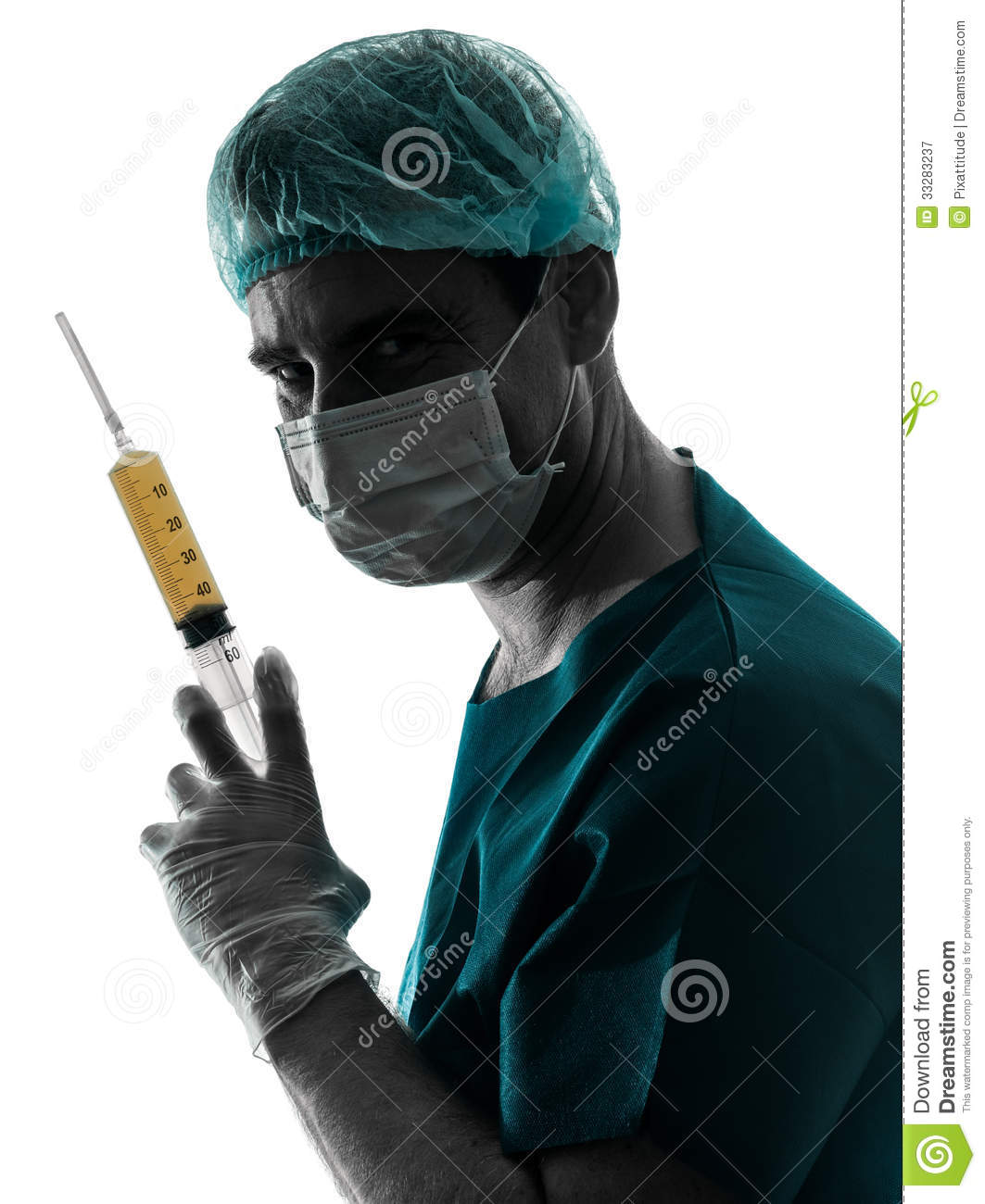 One Caucasian Doctor Surgeon Anesthetist Man Holding Surgery Needle