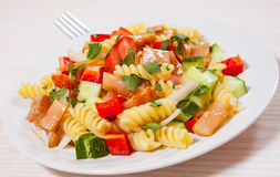 Pasta Salad With Smoked Salmon And Vegetables Stock Photo