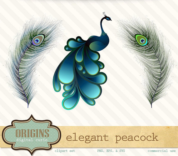 Peacock Clipart   Elegant Peacock Png And Vector Clip Art Set Digital