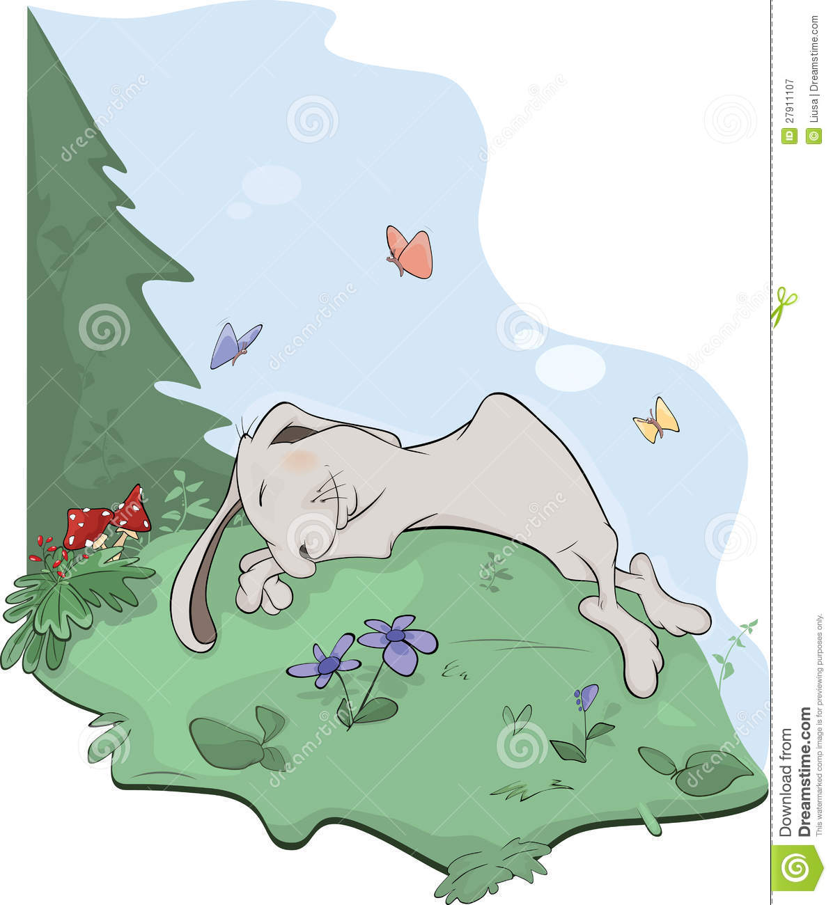 Sleeping Rabbit In Wood On A Meadow 