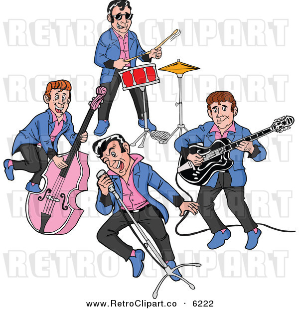Vector Clipart Of A Retro Rockabilly Music Band Singing And Playing