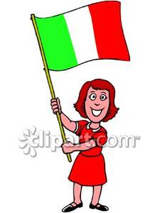 Woman Holding An Italian Flag   Royalty Free Clipart Picture