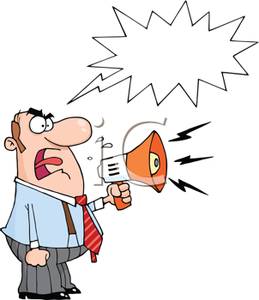 An Angry Boss Shouting Over A Megaphone   Royalty Free Clipart Picture