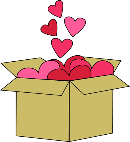 Box Of Valentine Hearts   Cardboard Box Filled With Red And Pink    