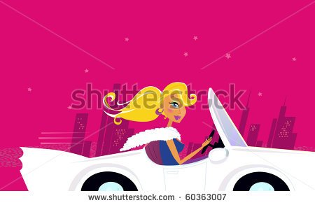 Car  Cute Vintage Style Girl Driving A White Luxorious Convertible Car