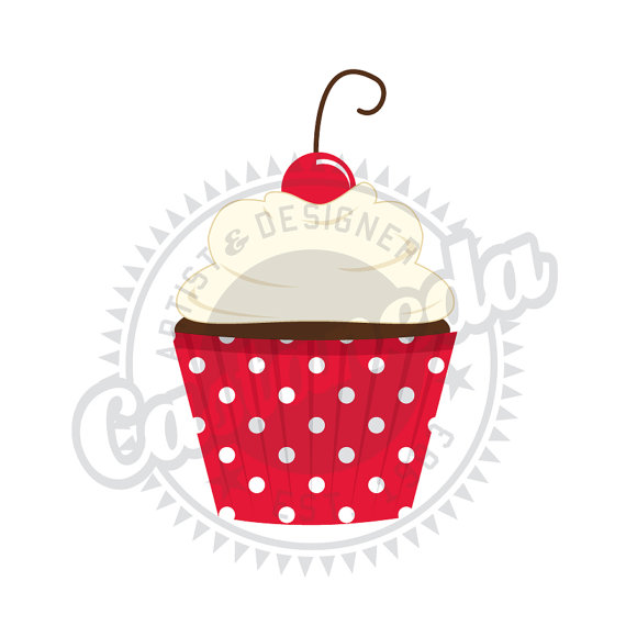 Cherry Polk A Dot Cupcake Clipart By Gloriacastaneda On Etsy