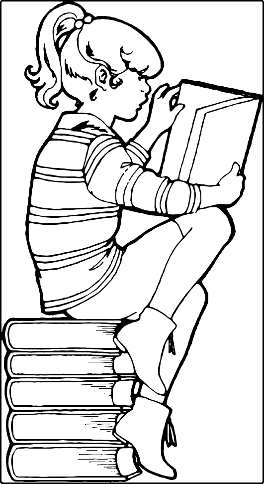 Children Coloring Pages Education Girl Kids Reading Story Book