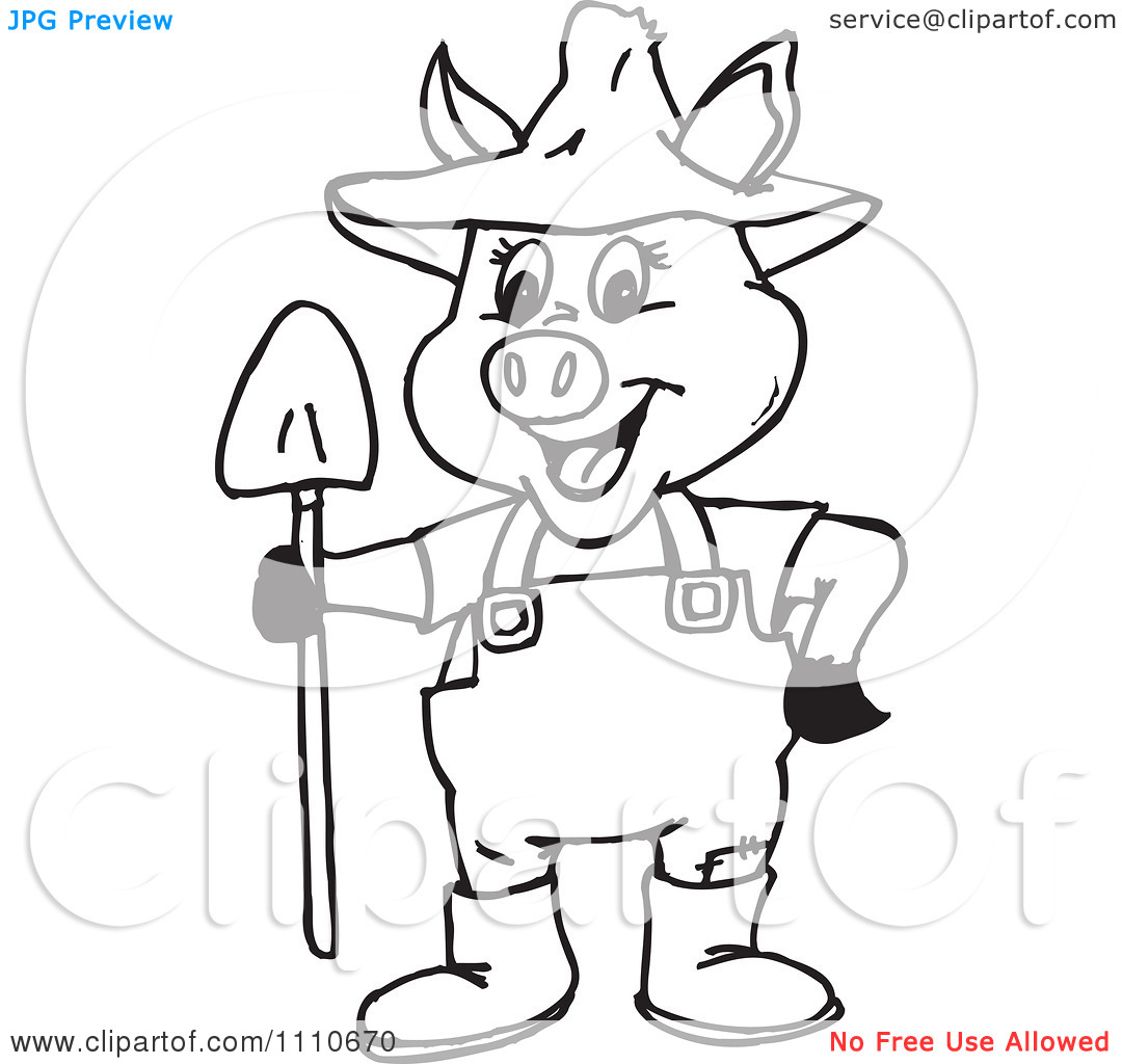 Clipart Black And White Pig Farmer   Royalty Free Illustration By