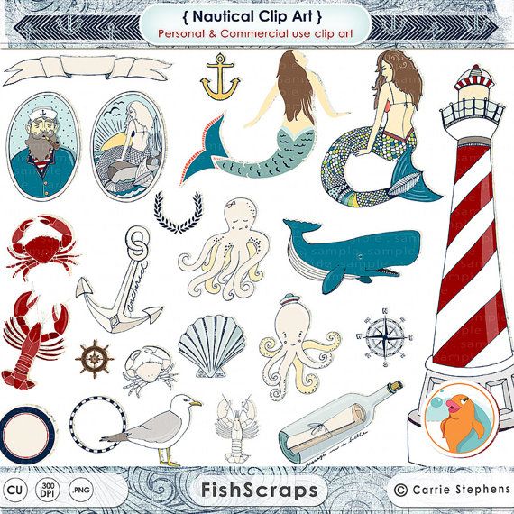     Clipart Clipart Summer Drawn Clipart Clipart Mermaids Nautical Parties