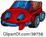 Clipart Illustration Of A Tired Red Convertible Car Hanging Its Tongue