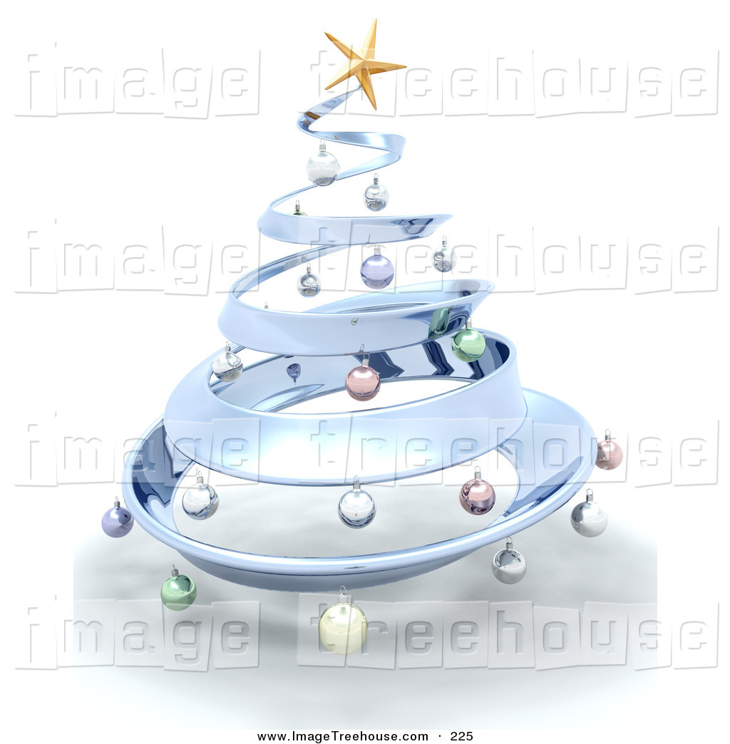 Clipart Of A Metallic Blue Metal Christmas Tree Decorated In White    