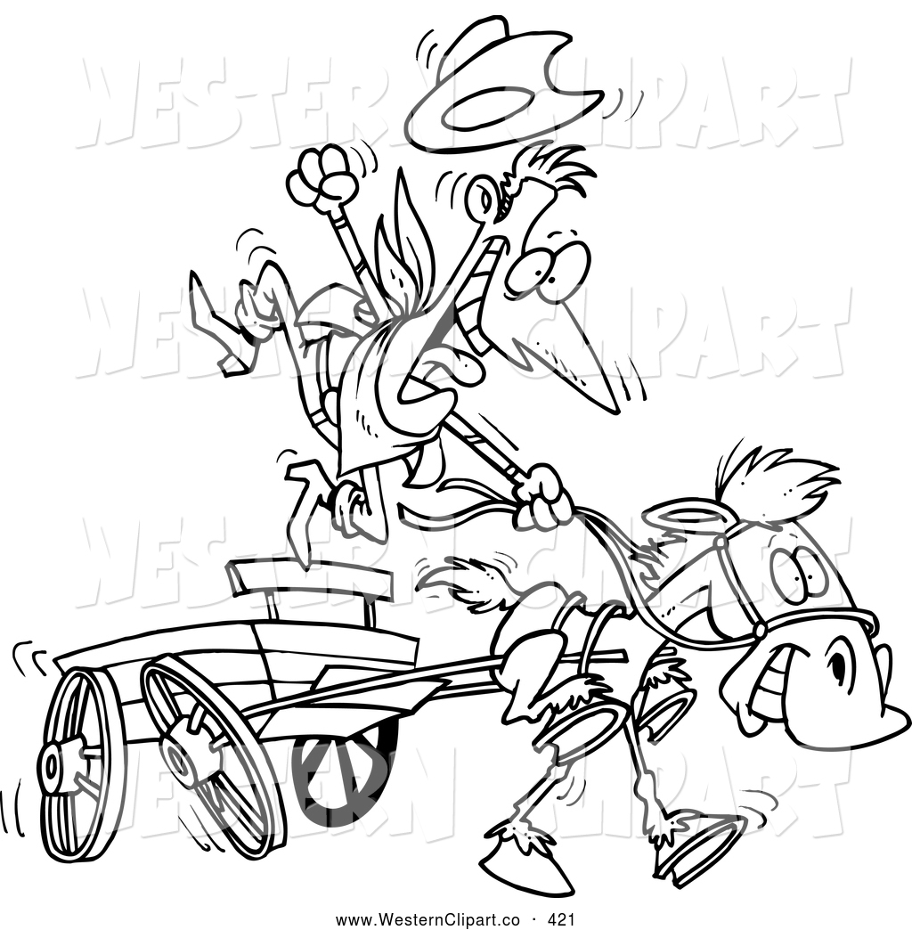 Coloring Page Of A Cowboy And Fast Horse With A Wagon By Ron Leishman