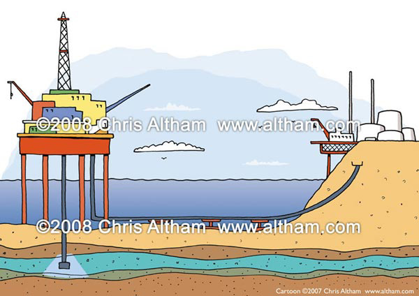Deep Sea Drilling   Oil Rig Pumps Oil To Land Processing Facility