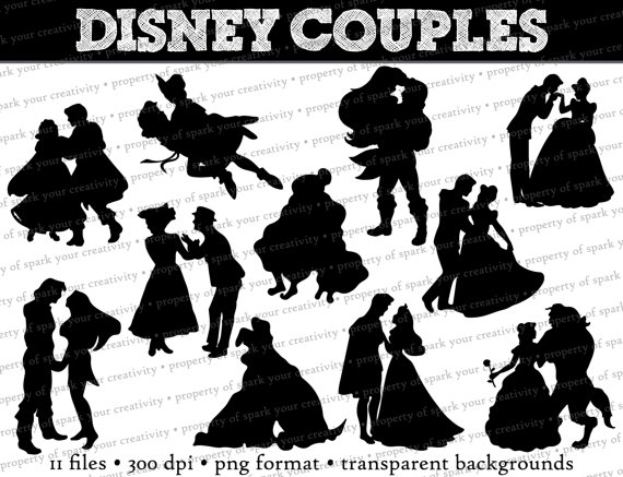 Disney Princess And Prince Silhouettes    Disney Couples Dancing