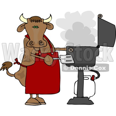 Funny Bbq Clip Art Cow Cooking Bbq On An Outdoor