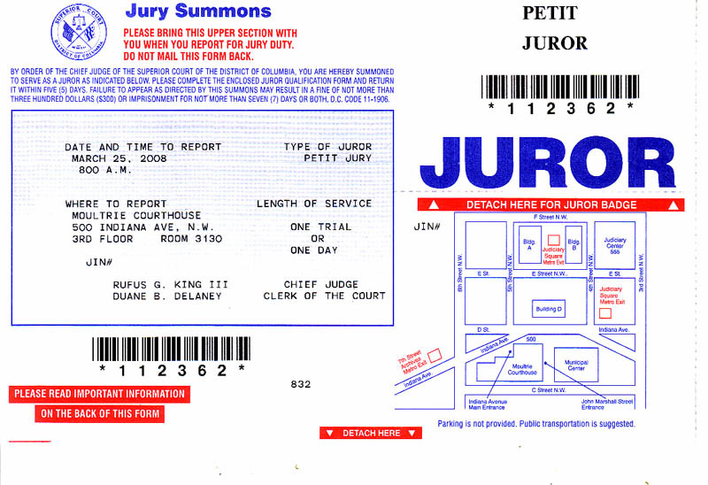 Jury Summons Example A Summons To Jury Duty