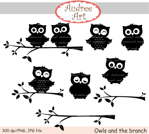 Owls Clip Art  Silhouette Owls Clip Art Cute Owls Black Branch