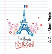 Paris Post Card   Eiffel Tower In Paris Post Card In Doodle   