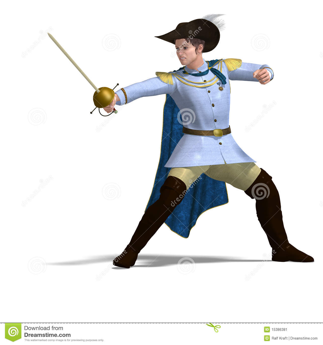 Prince With Sword And Cape  3d Rendering With Clipping Path And Shadow    