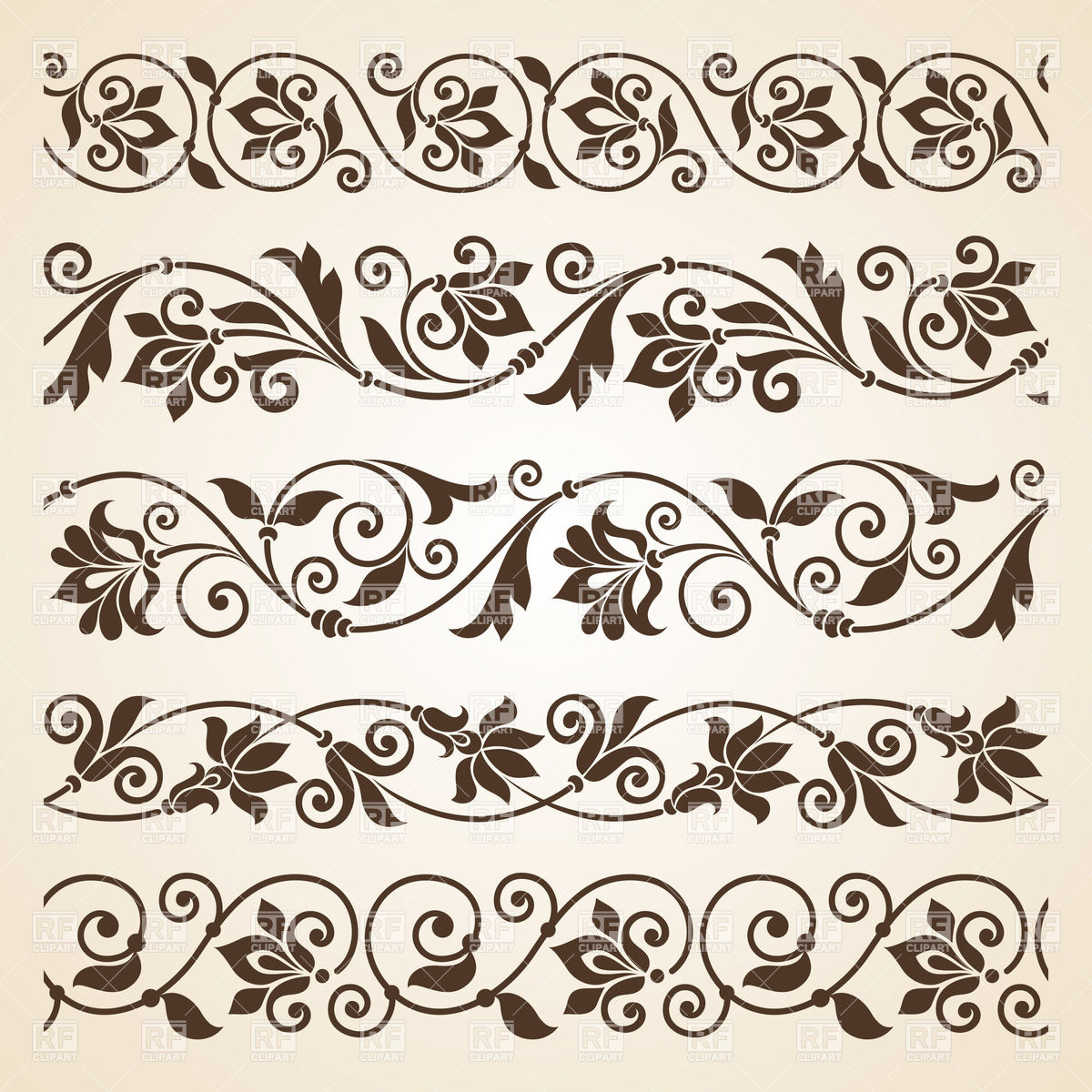 Set Of Five Curly Vintage Floral Borders 28595 Borders And Frames