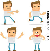 Set Of Funny Cartoon Casual Man In Various Poses For Use In   