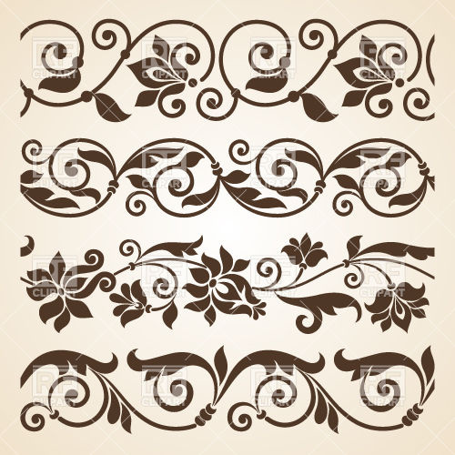 Set Of Vintage Curly Borders Made Of Stylized Leafs Download Royalty    