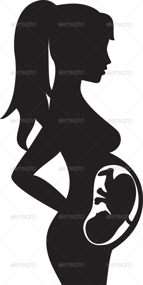 Silhouette Of Pregnant Woman With Baby Inside Vector Illustration