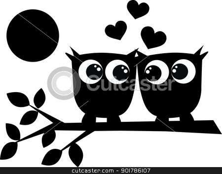 Silhouette Of Two Owls In Love Stock Vector Clipart Silhouette Of Two