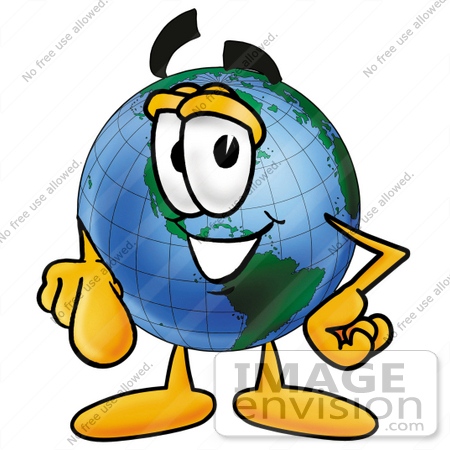 24058 Clip Art Graphic Of A World Globe Cartoon Character Pointing At