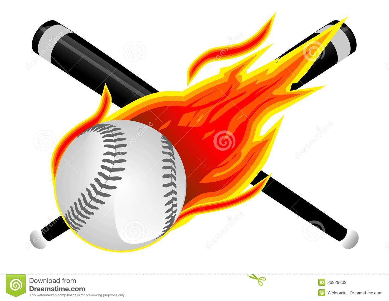 Baseball In Flames  Baseball Bats Softball And Flames Illustration