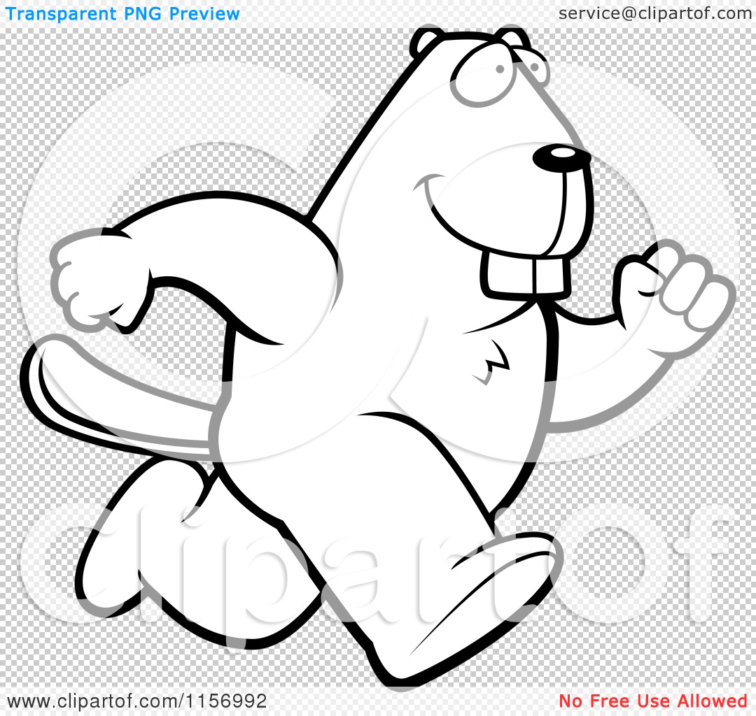 Cartoon Clipart Of A Black And White Beaver Character Running   Vector    