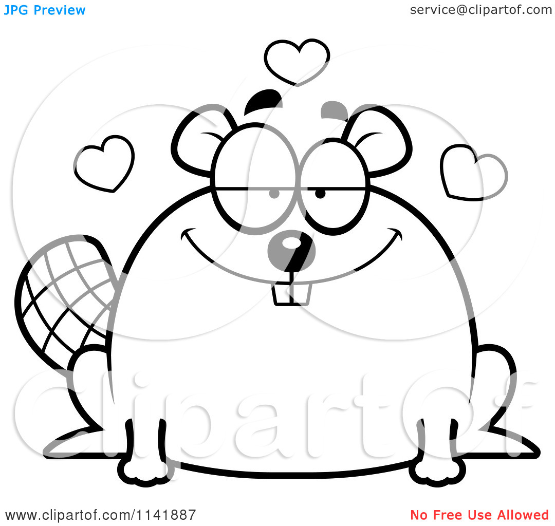 Cartoon Clipart Of A Black And White Chubby Beaver In Love   Vector    