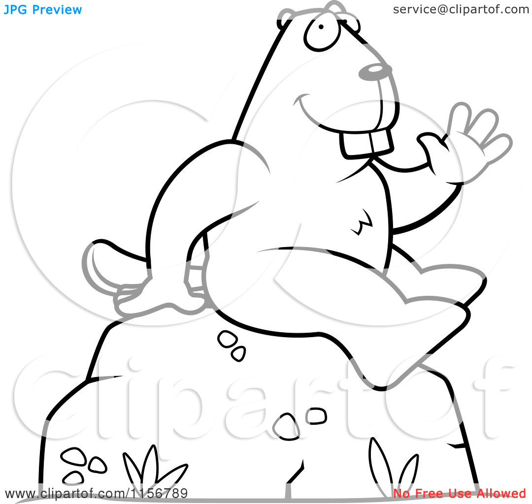 Cartoon Clipart Of A Black And White Friendly Beaver Sitting And    
