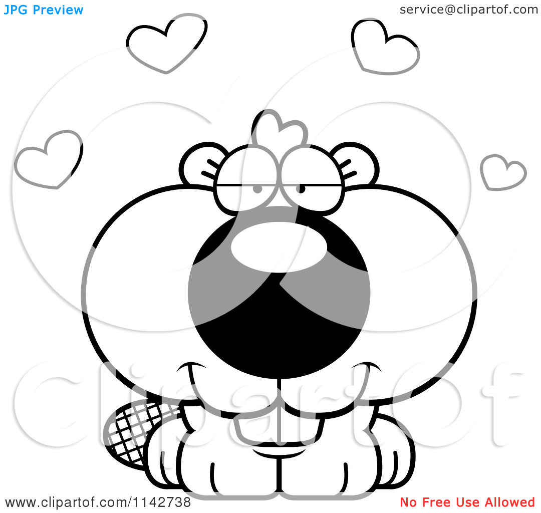Cartoon Clipart Of A Black And White Loving Beaver   Vector Outlined    