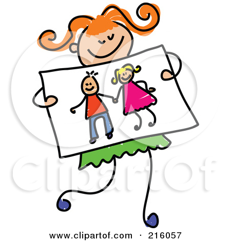 Clipart Illustration Of A Childs Sketch Of A Girl Holding A Drawing