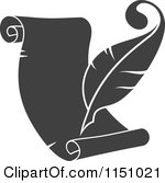 Clipart Of A Grayscale Quill Pen And Scroll Royalty Free Vector    
