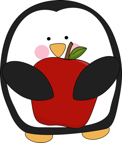 Cute Apple Clip Art Penguin Holding An Apple Clip