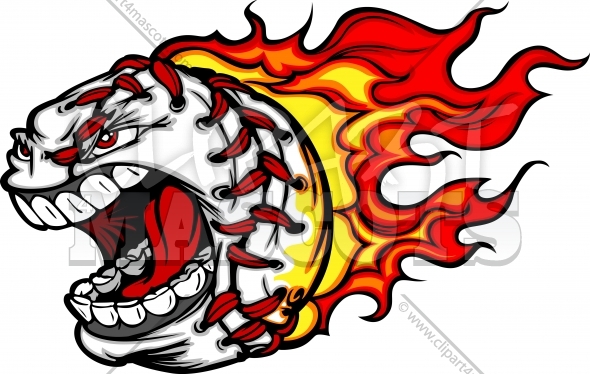 Flaming Baseball Clipart Screaming Face Vector Cartoon