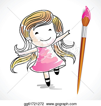 Of Drawing Of Baby Girl With Color Brush  Eps Clipart Gg61721272