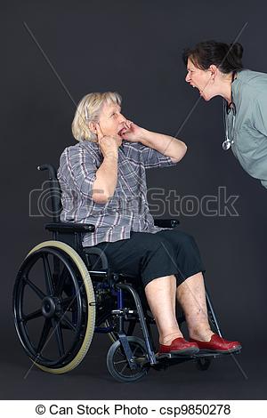 Pictures Of Elder Abuse Senior Woman Being Shouted At By Nurse   Elder