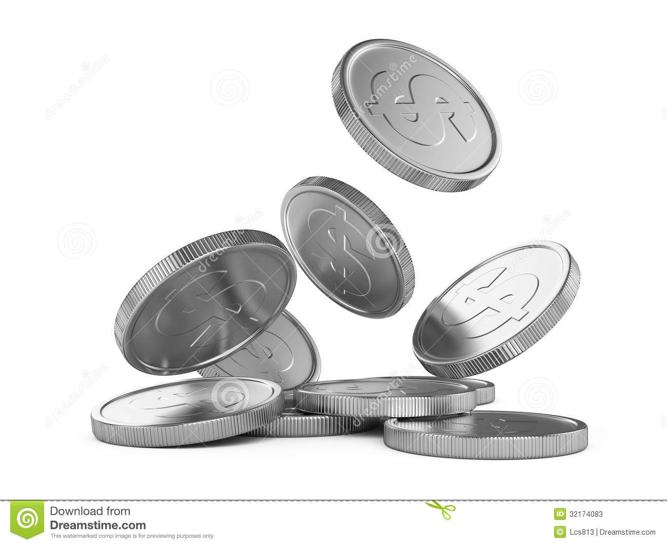 Silver Coins Clipart Silver Falling Coins On White