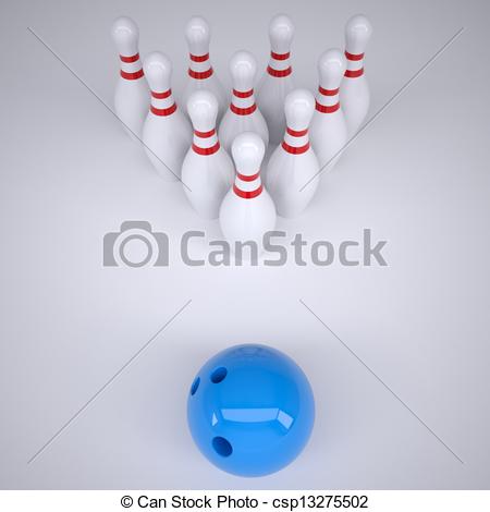 Stock Illustratie Van Blauwe Bal Skittles Bowling Render Grijs