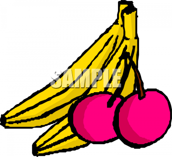 Two Bananas And Red Cherries Clipart Image   Foodclipart Com