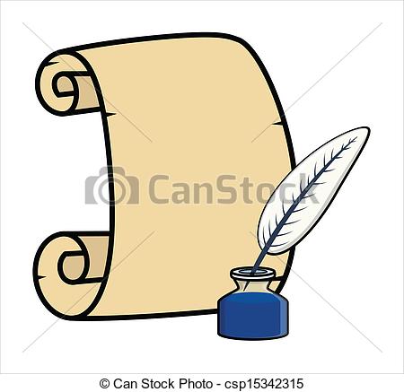 Vector Clip Art Of Parchment With Quill And Inkstand   Drawing Art Of