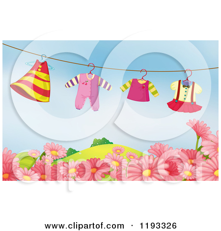 With Baby Clothes Over Pink Daisies   Royalty Free Vector Clipart
