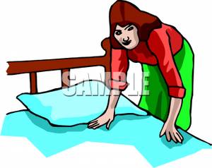 Woman Making The Bed   Royalty Free Clipart Picture
