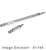 61744 Clipart Of Short And Long Pencils In Black And White   Royalty    